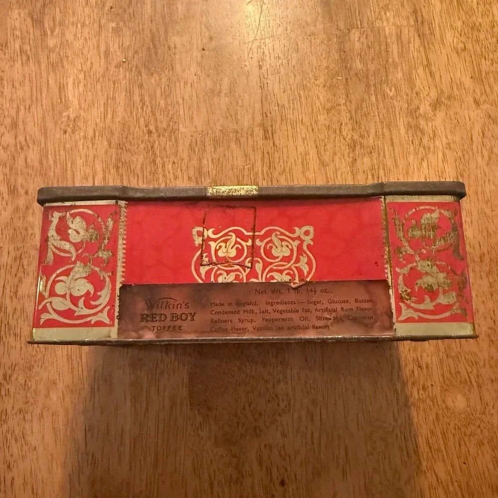 Vintage A.S. Wilkin Cremona Park Red Boy Toffee‎ tin, likely dating 1930's